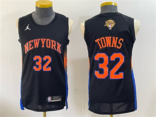 Men's New Yok Knicks #32 Karl-Anthony Towns Black 2026 Finals Patch Statement Edition Stitched Jersey