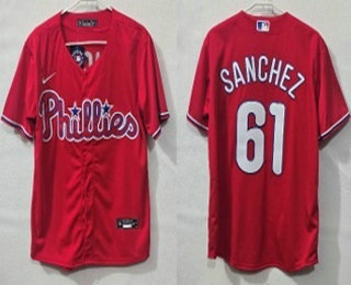 Men's Philadelphia Phillies #61 Cristopher Sanchez Red Cool Base Jersey
