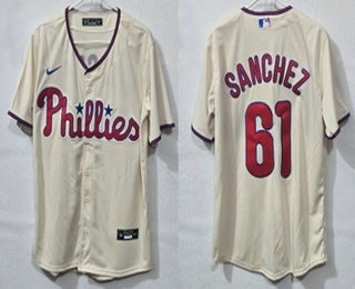 Men's Philadelphia Phillies #61 Cristopher Sanchez Cream Cool Base Jersey