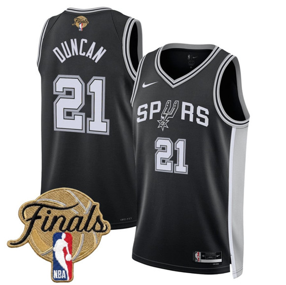 Men's San Antonio Spurs #21 Tim Duncan Black 2026 Finals Patch Icon Edition Stitched Basketball Jersey