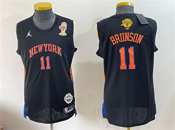 Men's New Yok Knicks #11 Jalen Brunson Black 2026 Finals Champions Patch Statement Edition Stitched Jersey